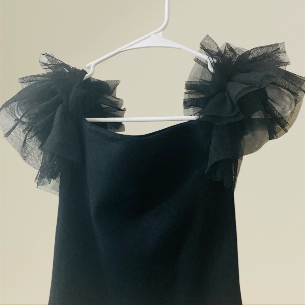 Black Ruffled Puff Sleeve Blouse